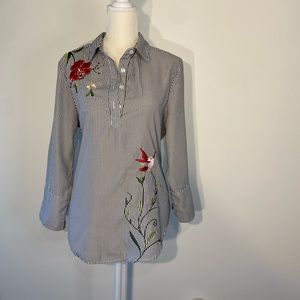 Embroidered stripe top